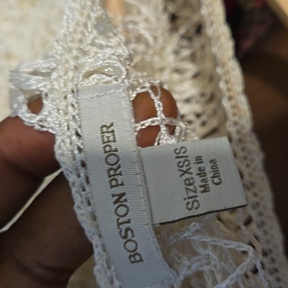 Boston Proper White Crochet Salsa Tiered Sweater 3/4 Sleeve Blouse Boho - Picture 5 of 7